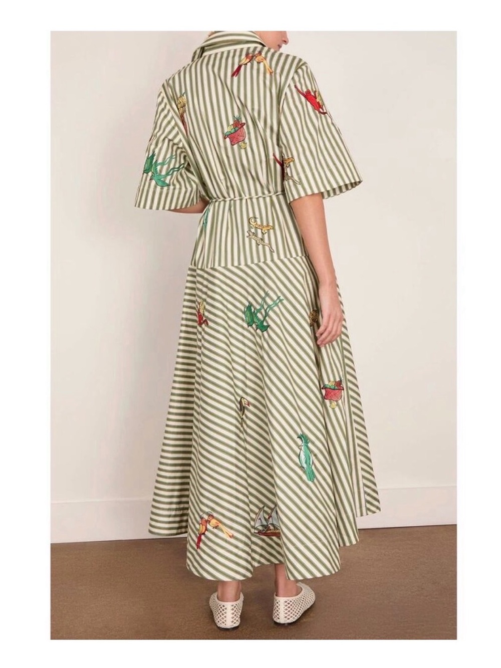 Alemais Striped embroidered Midi Dress with Floral Accents - Picture 9 of 10